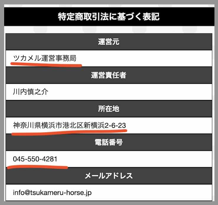 ツカメルの特定商取引法に基づく表記